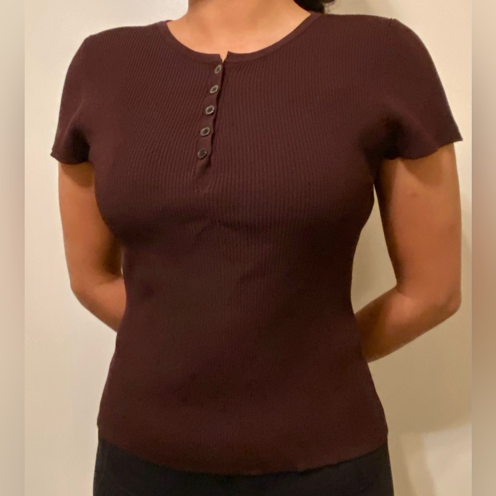 INC International Concepts Brown Ribbed Fitted Polo Shirt
